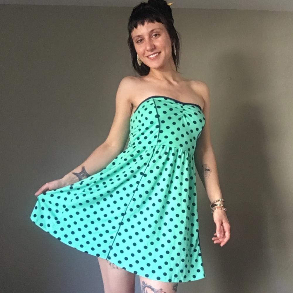 strapless polka dot dress